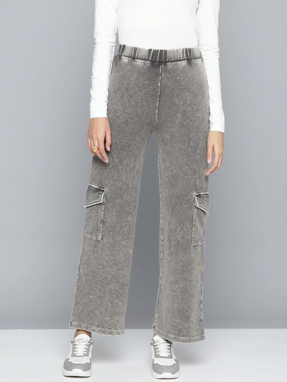 Grey Viscose High Rise Cargo Pant: Cozy and Stylish