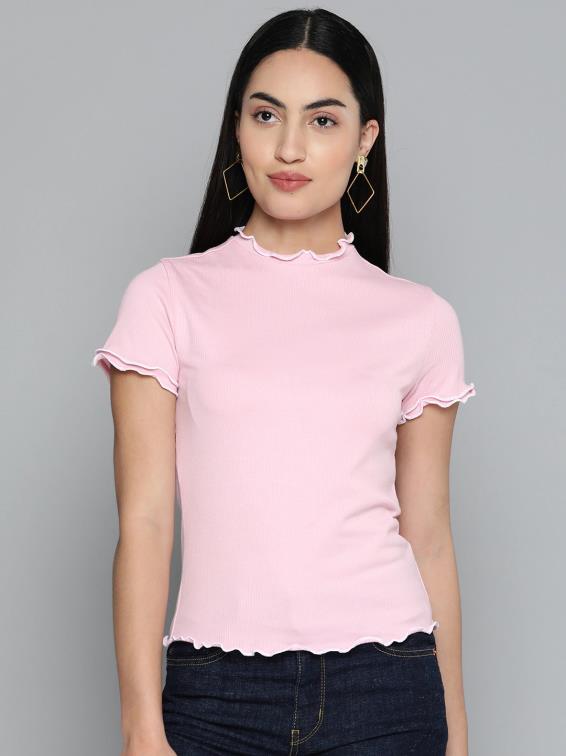Pretty in Pink: Stretchable High Neck Top for Effortless Elegance
