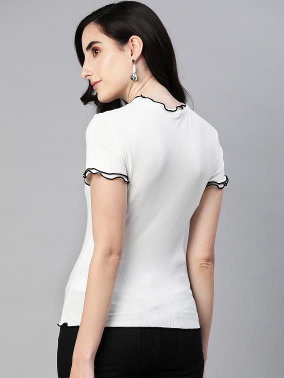 White Stretchable High Neck Top for Effortless Style