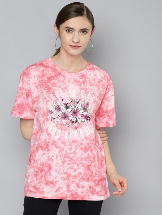Pure Cotton Woman Printed Light Pink T-shirt