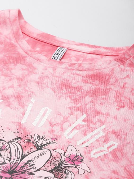 Pure Cotton Woman Printed Light Pink T-shirt
