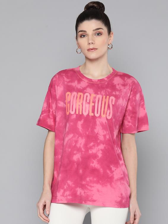 Oversized Pink Tie-Dye Printed T-shirt