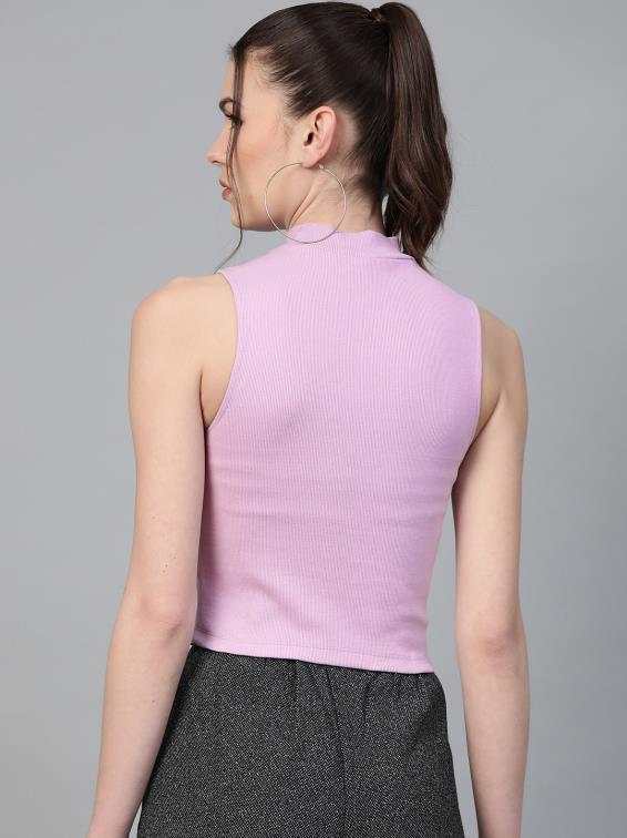 Lavender Fitted Highneck Cotton Crop Top